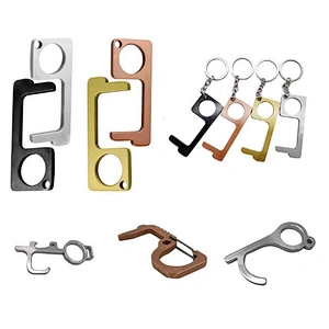 No Touch Door Opener Tool Handheld Brass Keychain Tool Non-Contact Clean Key Door Opener