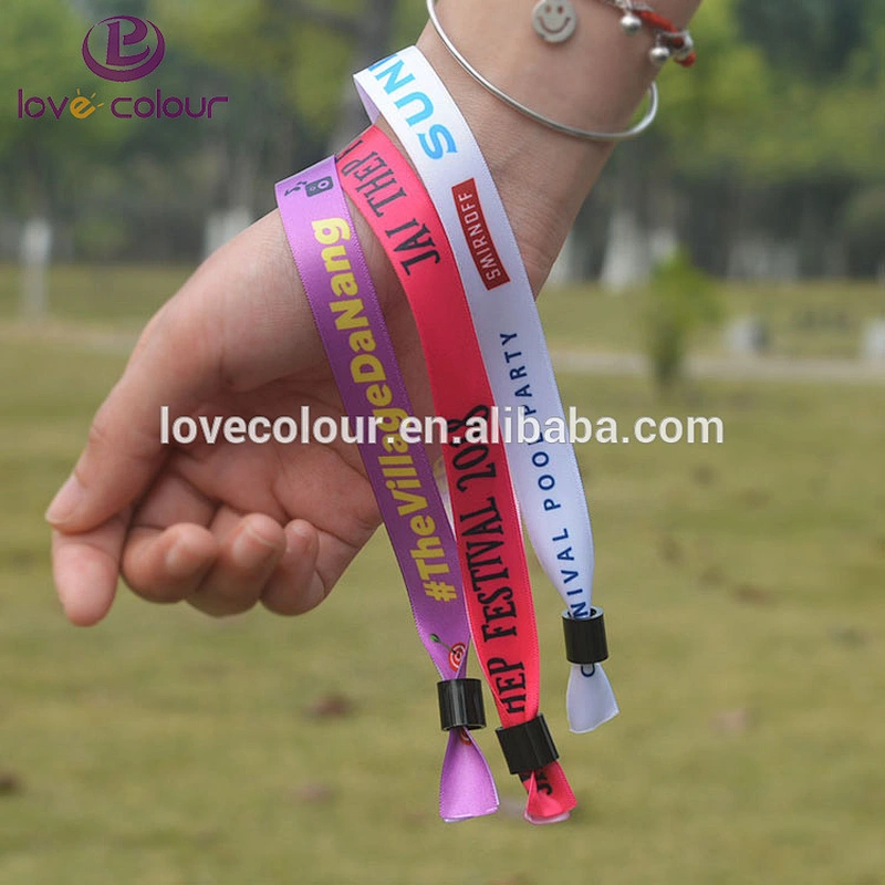 Custom polyester full colorful printed wedding wristband with lock