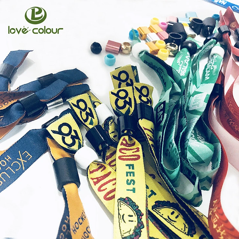 Lovecolour custom plastic clip woven wristband for festival / polyester wrist band bracelets