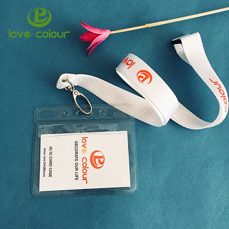 Custom company business card holder and polyester lanyard