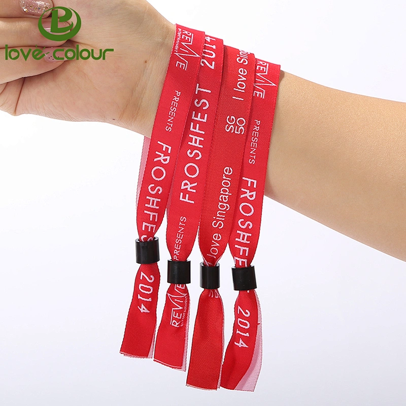 Custom cheap polyester fabric fashion red woven bracelet wristband