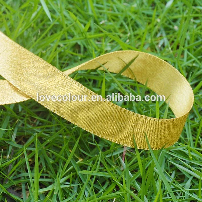 Custom Christmas packing glitter metallic gold ribbon