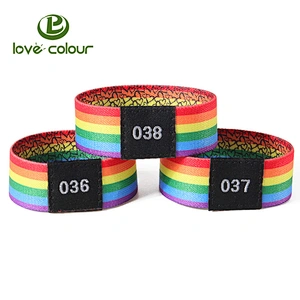 Fashion polyester rainbow elastic fabric wristbands with number for events