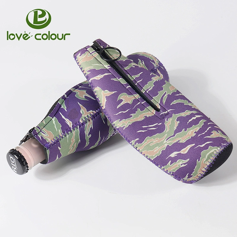 Neoprene army green camouflage stubby holder for beer