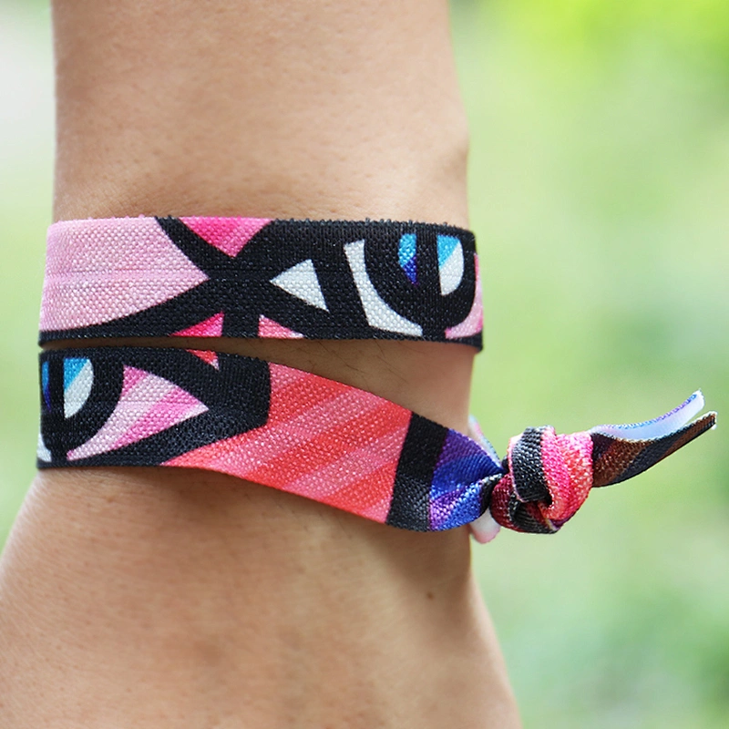 Custom colorful printing decorative elastic hair ties with logo