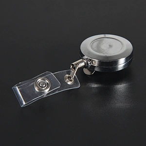 Metal retractable badge holder reel with custom epoxy logo