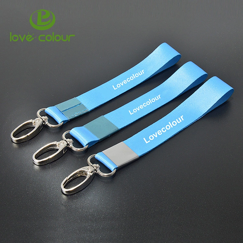 Custom polyester short carabiner key chain lanyard for wholesale