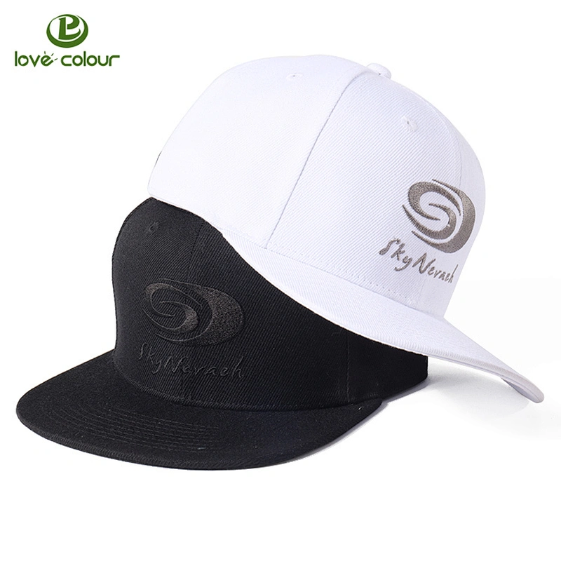 6 Panel Black Embroidered Custom Snapback Cap