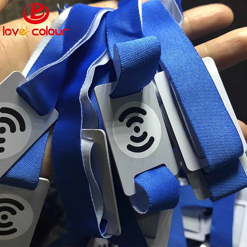 Custom Woven cloth fabric RFID wristband with plastic accessory