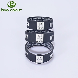 Custom black silicone wristbands with double side printing your logo in white