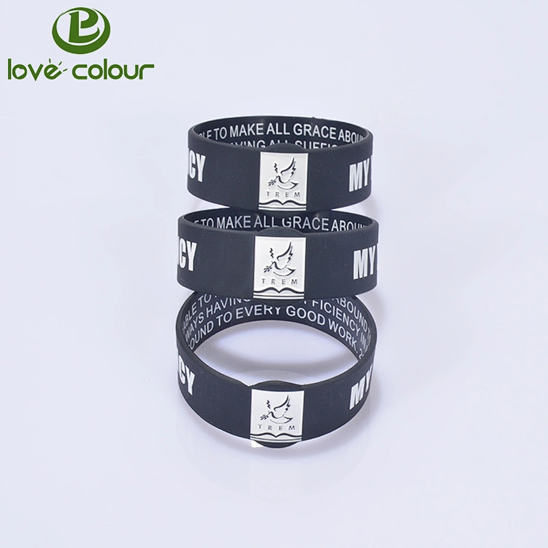 Custom black silicone wristbands with double side printing your logo in white