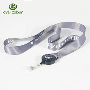 Custom polyester printing soft neck lanyard strap with red retractor badge reel