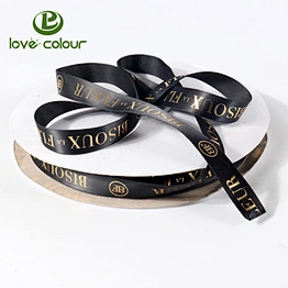 Wholesale wide black satin ribbon band/decorative packing straps webbing with gold letter printing