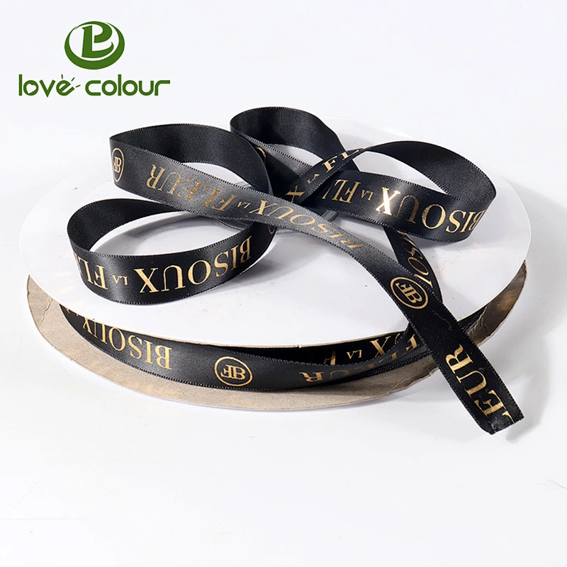 Wholesale wide black satin ribbon band/decorative packing straps webbing with gold letter printing