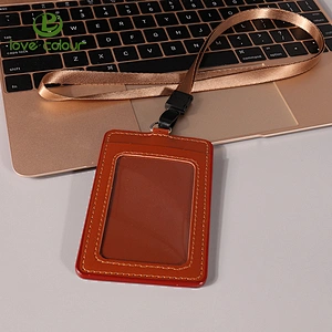 Office Vertical Name PU Leather ID Badge Card Holders