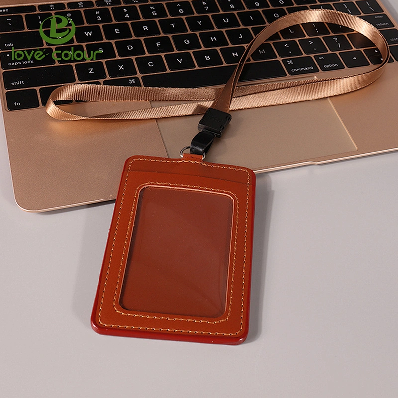 Office Vertical Name PU Leather ID Badge Card Holders