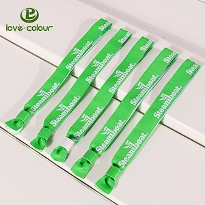 Custom woven logo fabric polyester events wristband with one time plastic clasp