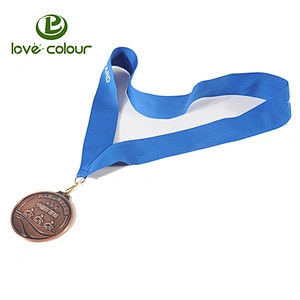 Custom silk-screen gold medal blue ribbon or lanyard