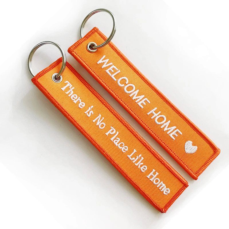 Custom logo embroidered keychain keyring fabric luggage key tags