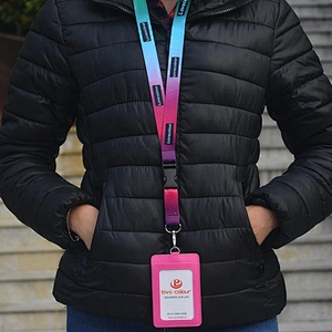 Factory Custom Polyester Flat Breakaway Blue Lanyard Heat Transfer ID Card Ribbon Lanyards Printing Strap