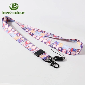 Hot sale cartoon printing mobile phone polyester lanyard with metal hook