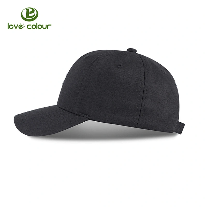Custom Fashion Stylish Black 6 Panel Baseball Cap New Blank Plain Cotton Sport Hats With Metal Buckles