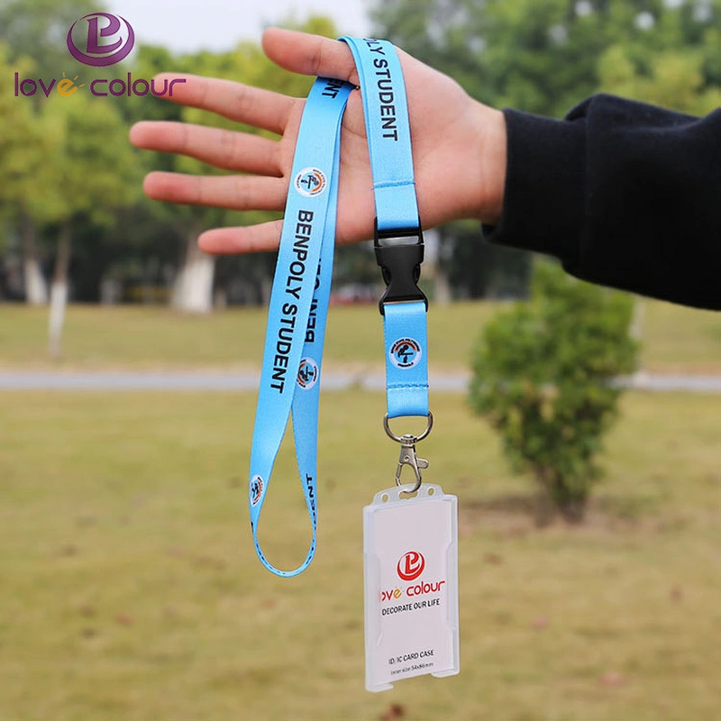Custom logo printing polyester Neck Lanyard With Clear Vinyl Badge Holders