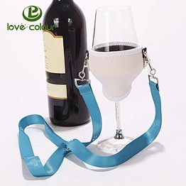 Custom neoprene beer glass holder polyester lanyard with big discount / Lanyard with wine glass holder