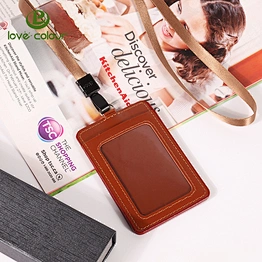 Hot custom brown leather badge holder/card holder with strap