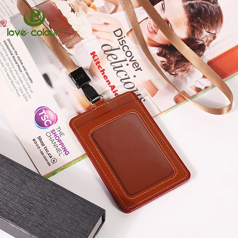 Hot custom brown leather badge holder/card holder with strap