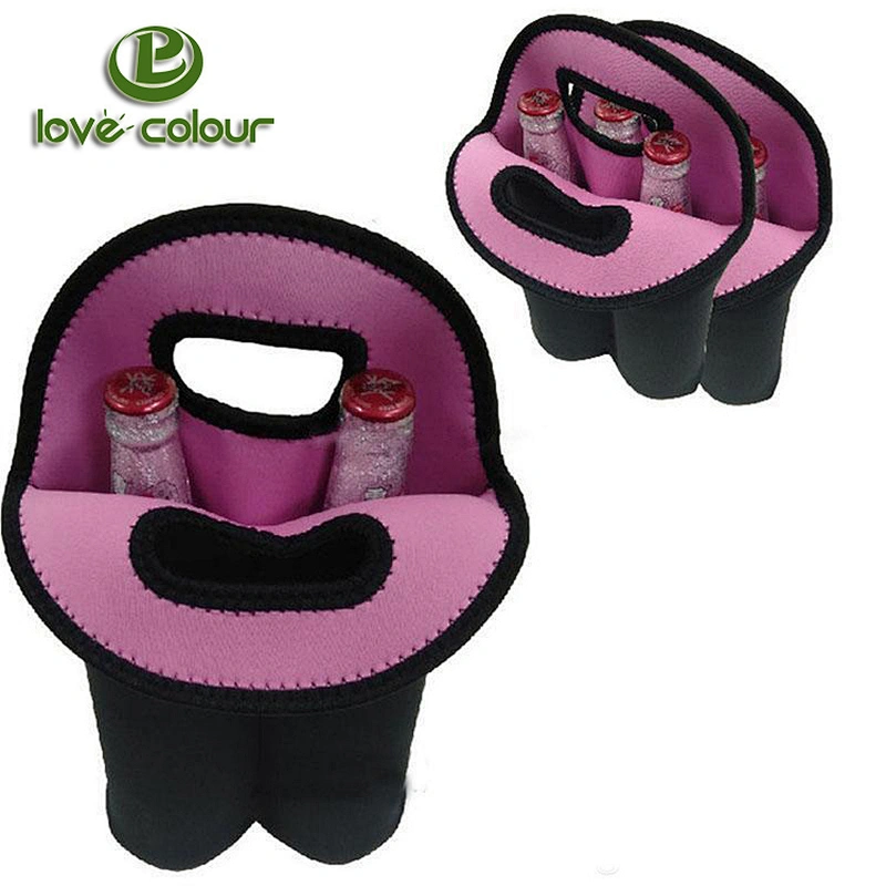 Custom Neoprene Bottle Cooler Double Wine Bottle Tote Carrier Beverage Sleeve Holder Bag