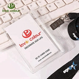 PVC id card holder with color print at below part / lanyard accessories part