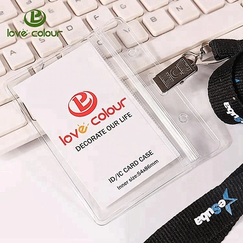PVC id card holder with color print at below part / lanyard accessories part