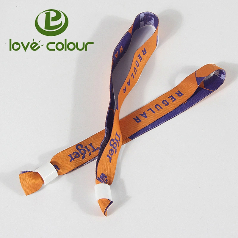 Custom plastic clip cloth polyester wristband with woven logo