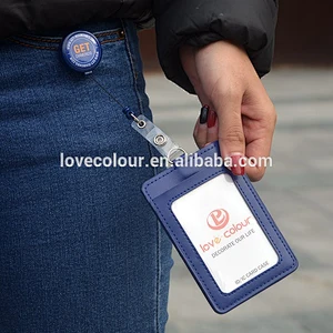 Factory customized PU ID card holder with badge reel