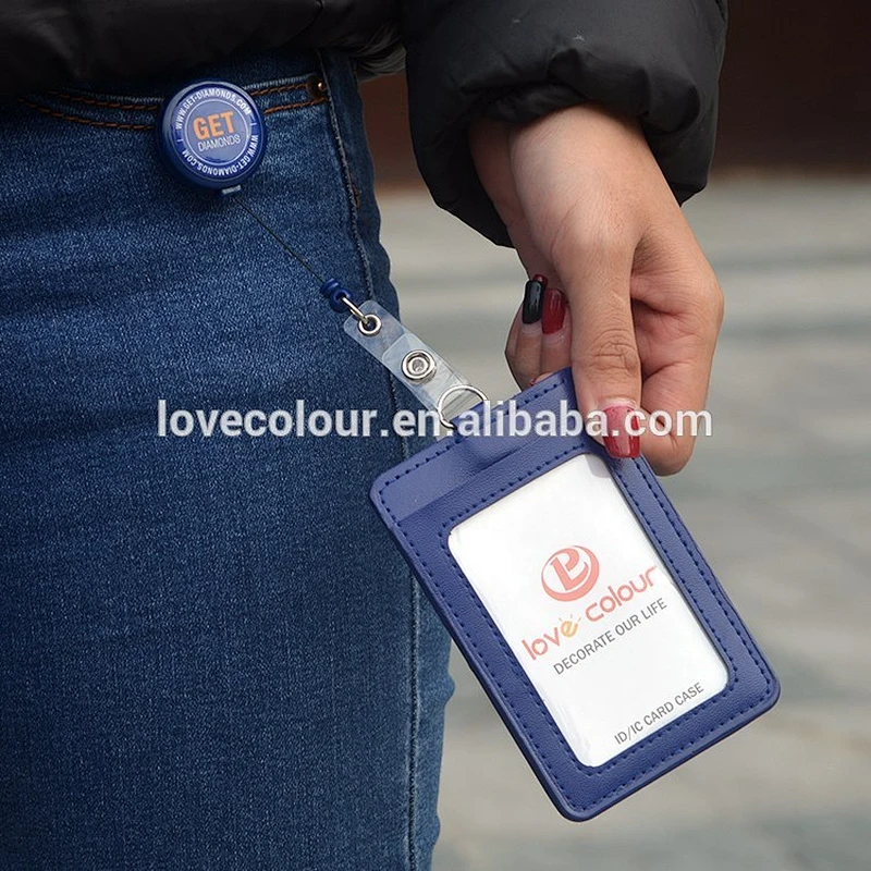 Factory customized PU ID card holder with badge reel