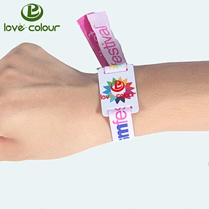 Polyester Custom One Time Use RFID Fabric Woven Wristband LF/HF/UHF Festival Wristband RFID for Events/Concert/Party