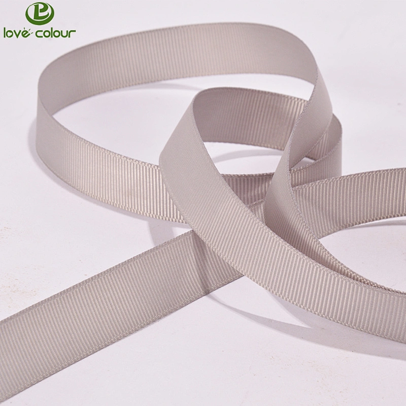 Polyester solid light grey grosgrain ribbon for promotional
