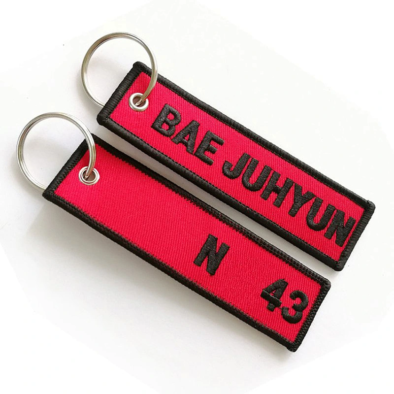 Custom logo embroidered keychain keyring fabric luggage key tags