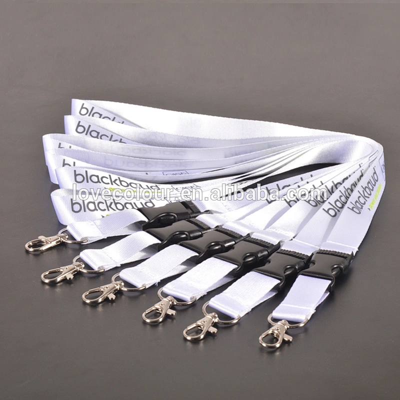 Polyester custom security white neck strap lanayrd with black release buckle