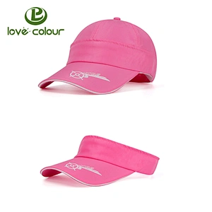 Design your own logo Summer adjustable sports hat women ladies sun visor cap in red
