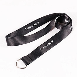 Custom Black Color Polyester Ribbon Lanyard With Keyring