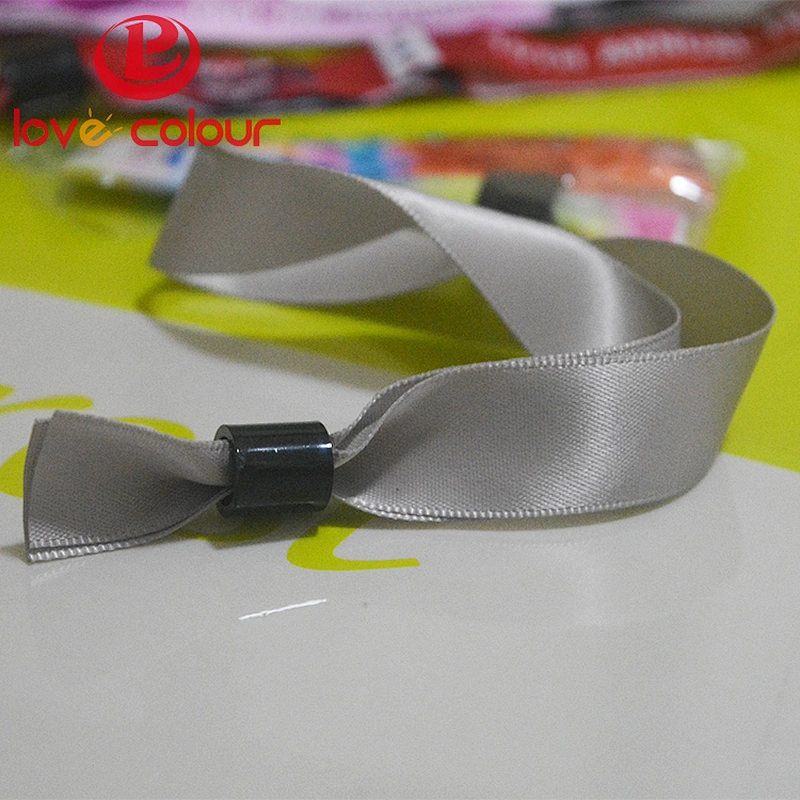 Custom polyester satin ribbon wristband bracelet with barrel plastic lock