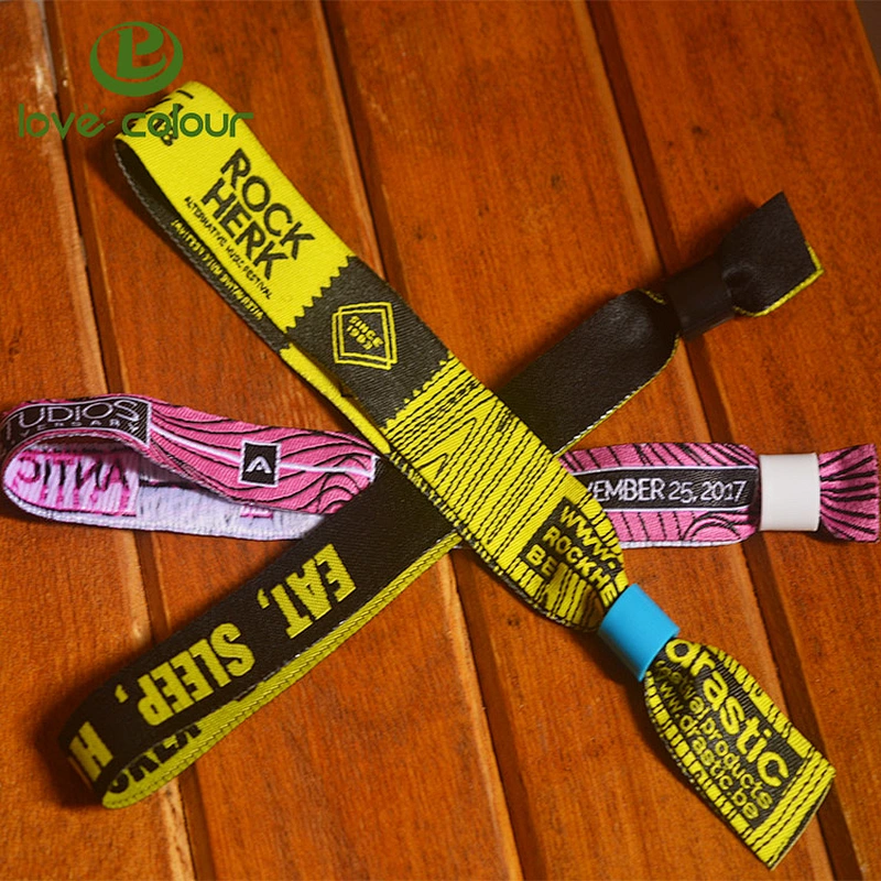 Factory custom polyester disposable festival woven wristband for events free design