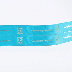 Customized polyester printed grosgrain ribbon for gift packing with gold stamping logo