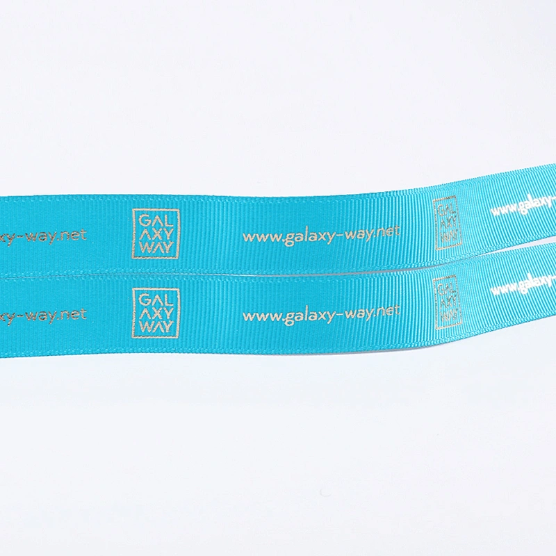Customized polyester printed grosgrain ribbon for gift packing with gold stamping logo