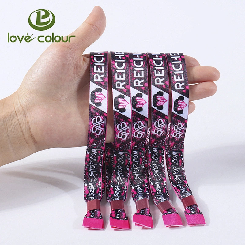 Factory custom polyester sublimation bracelet printing concert textile wristband with safety fastening