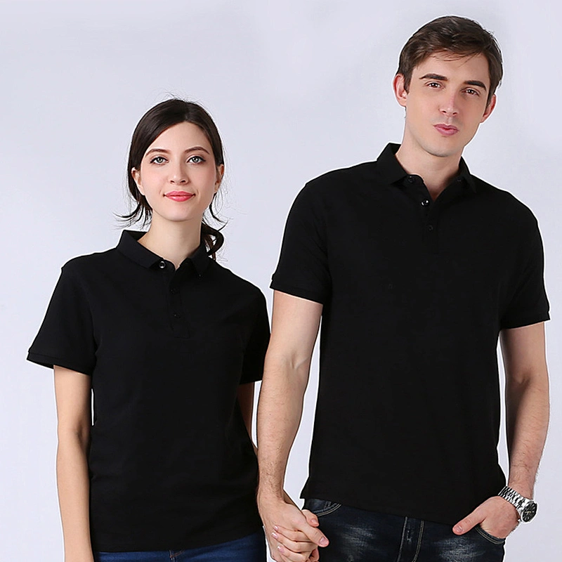 Custom Breathable Women/Men's Good Quality Black Short-Sleeve Polo T Shirt Clothing with Printing