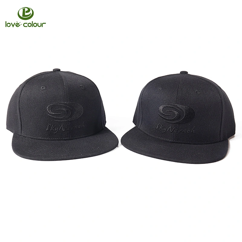 6 Panel Black Embroidered Custom Snapback Cap