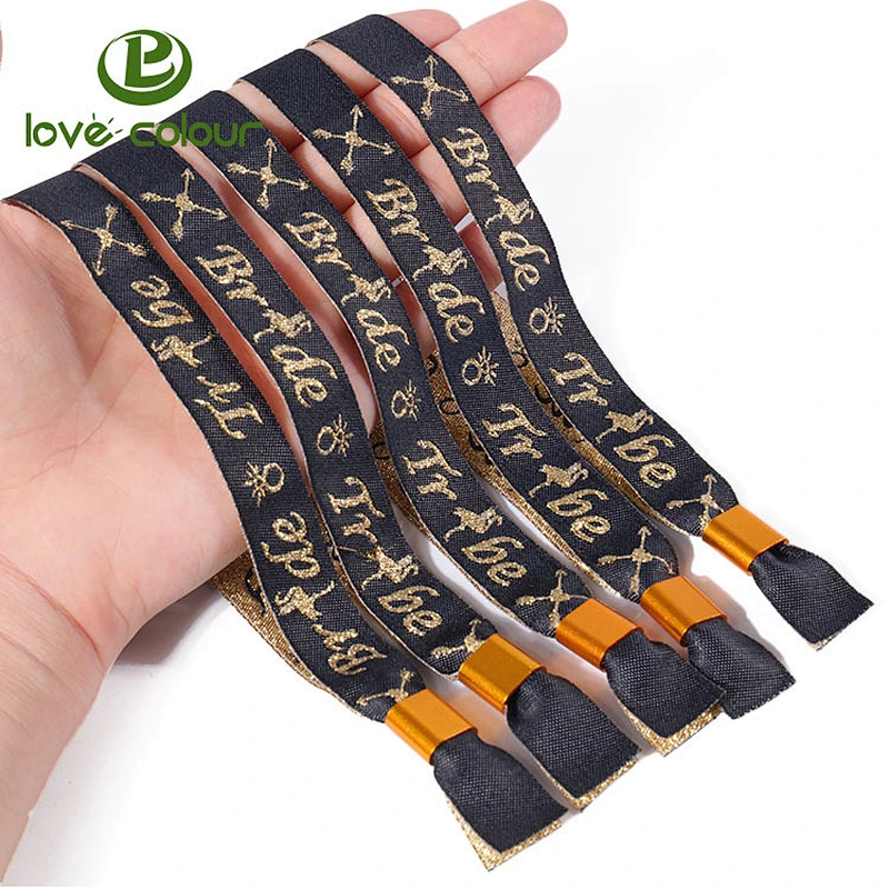 Guangzhou factory wholesale custom polyester woven wristband with aluminum tube lock